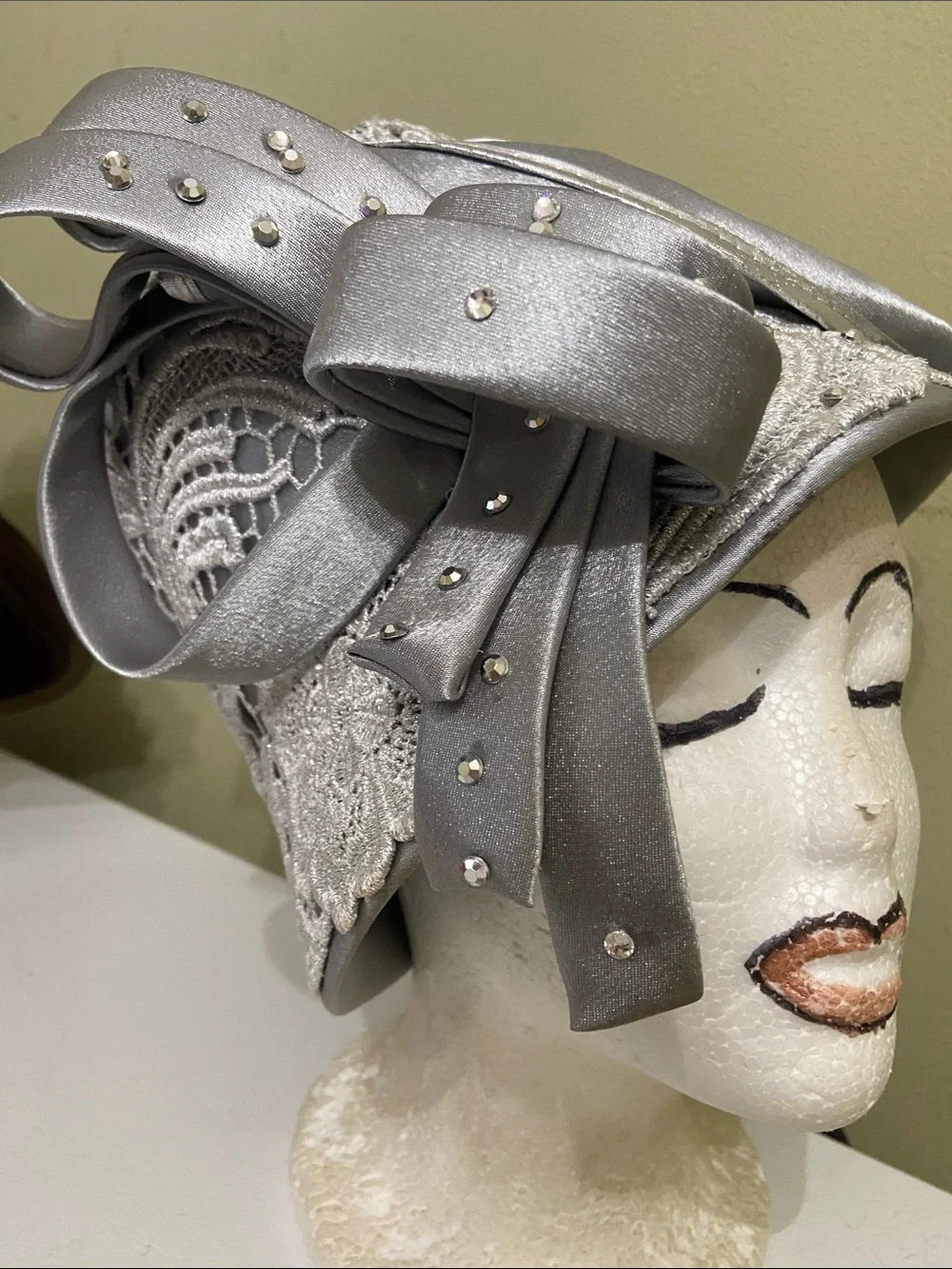 Elegant Silver Satin Dress Hat / Church Hat by Ms. Divine